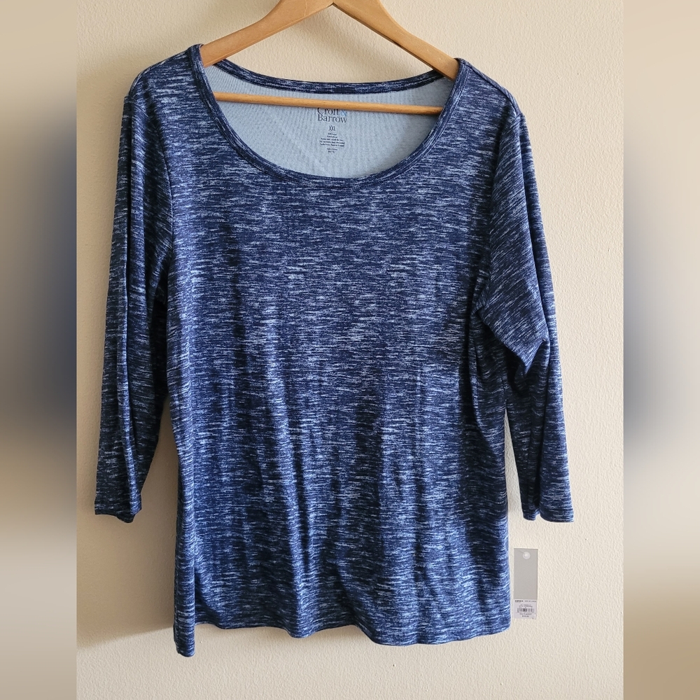 Croft & Barrow Marled Scoopneck Cotton Top Women's XXL, Blue and White